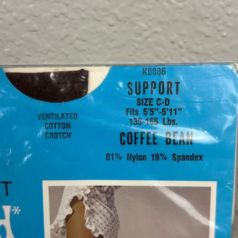 Hush Hush Support Pantyhose Size C-D Coffee Bean Color Tights Nylon Spandex